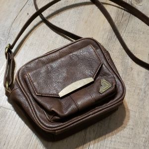 Brown vegan leather crossbody bag
